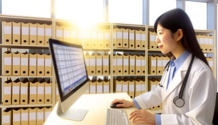 an image of a healthcare professional looking through medical records