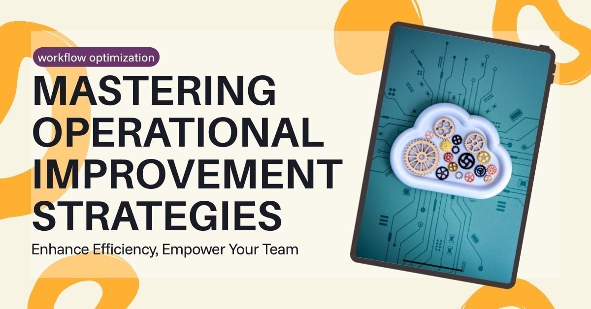 Digital tablet with a cloud and gears icon representing workflow optimization and operational improvement strategies for modern business.